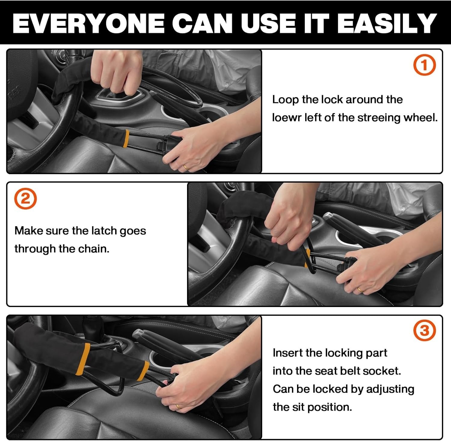 Car Steering Lock with Seat Belt
